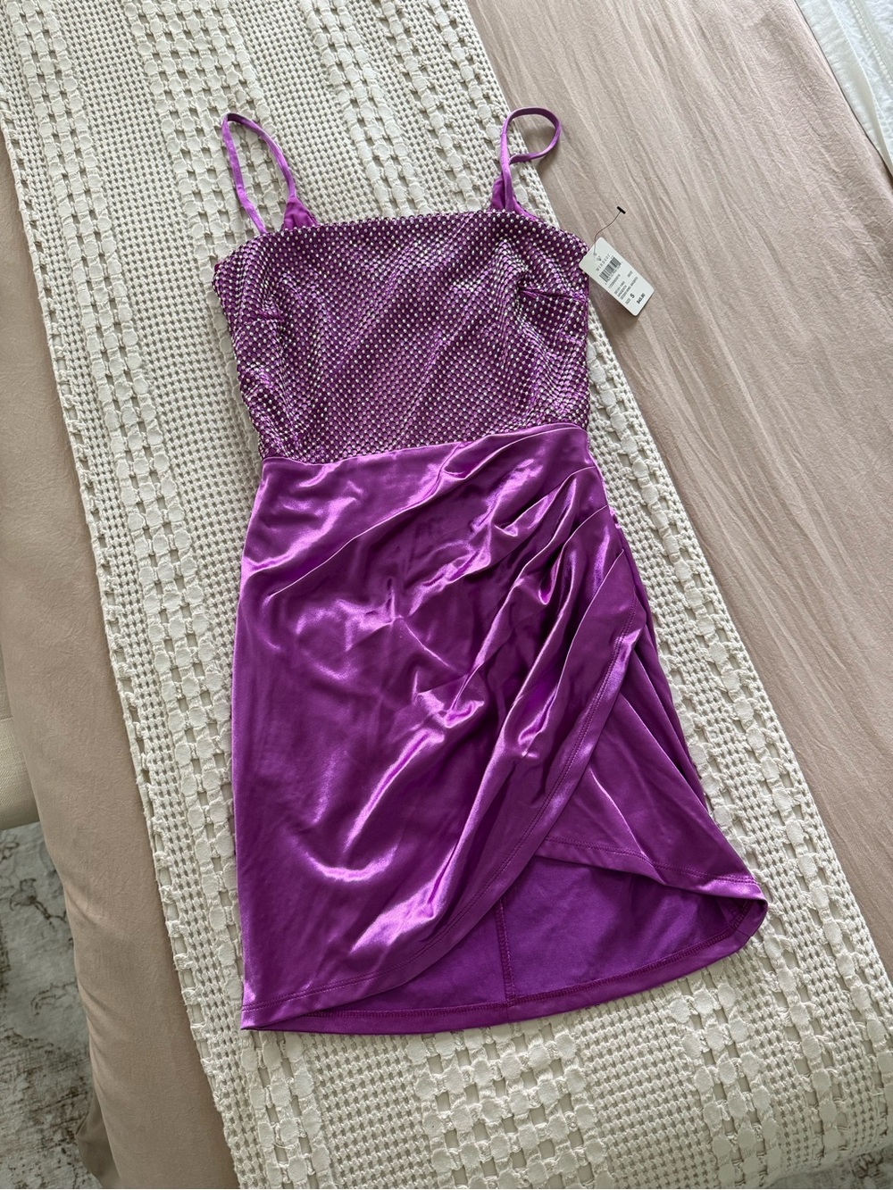 NEW Windsor Magenta Bejeweled Satin Mini Dress Size S